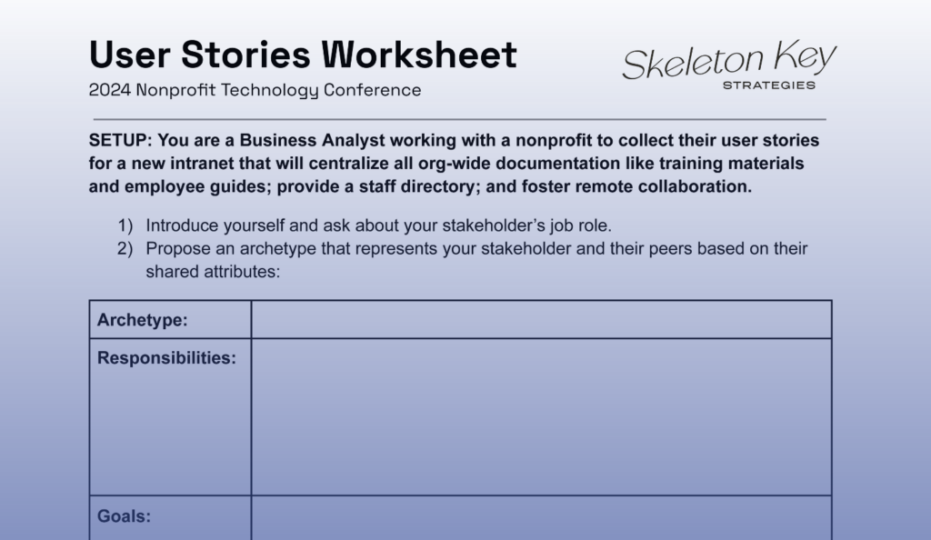 User Story Worksheet